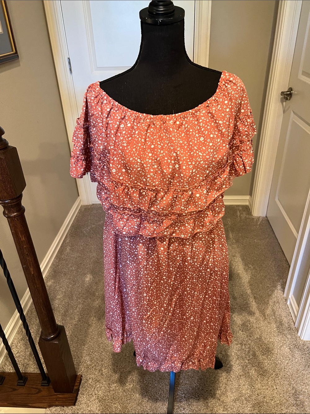 Dusty Rose Off The Shoulder Ruffle Floral Dress Size Large